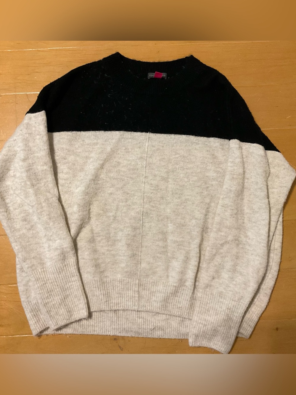 Vince Camuto Black and Cream Colorblock Crewneck Sweater